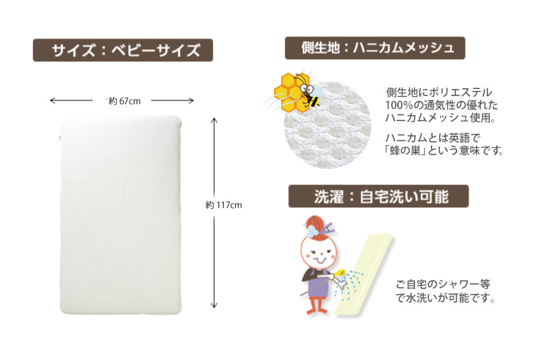 ベビー布団 ベビーマット ベビー 敷布団 ベビー マットレス 赤ちゃん 布団 赤ちゃん ベビーベッドマットレスブレスエアー 67×117×4.5cm 洗える 丸洗い 高反発 通気性 耐久性 ウォッシャブル お昼寝 硬め 固め 新生児 赤ちゃん 布団 日本製