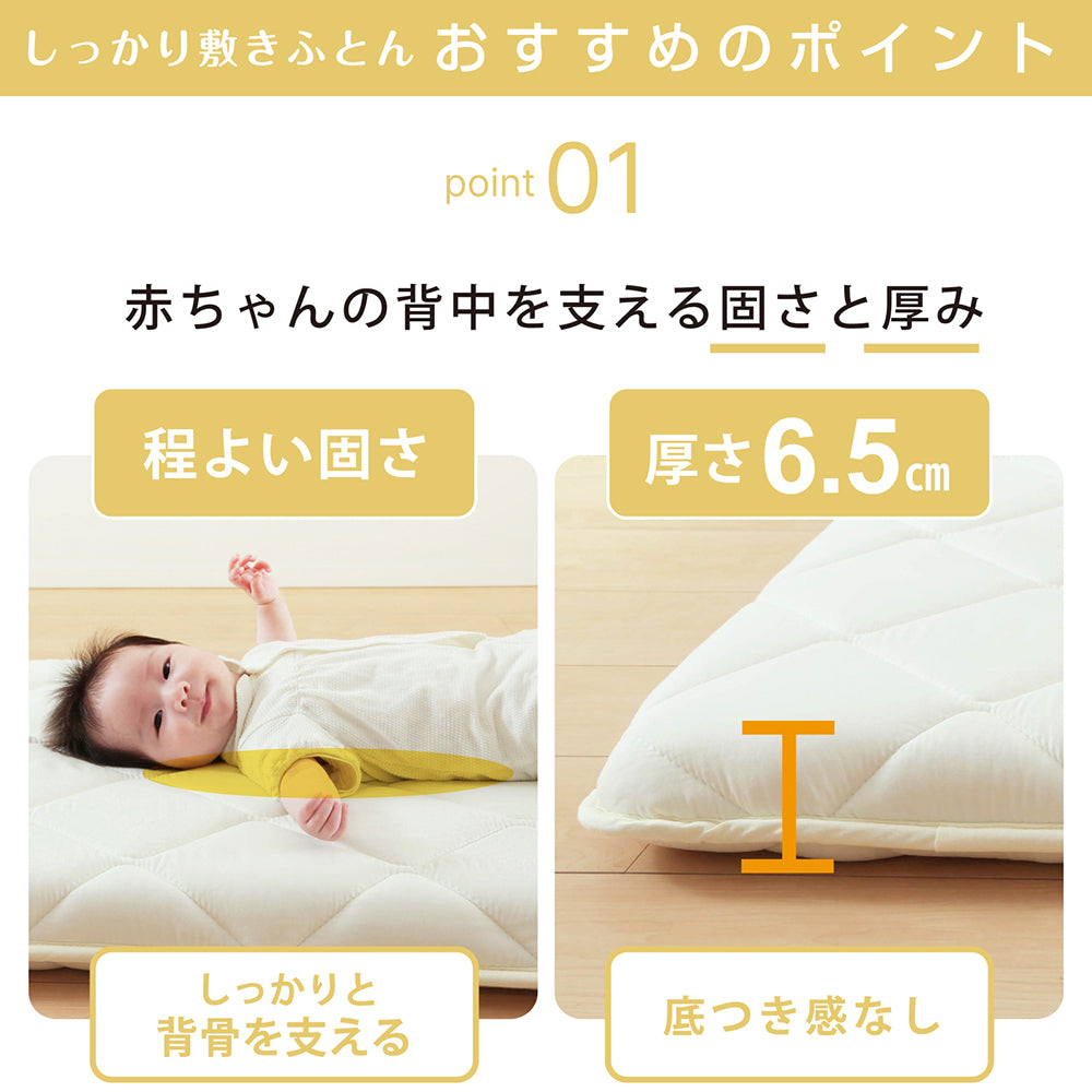 ミニベビーマットレス 60×90cm  赤ちゃん ベビー 敷き布団 3層構造 ミニベビーサイズ 固綿入り しっかり敷きふとん ベビー布団 ベビー敷きふとん 幼稚園 保育園 お昼ね おひるね 無地 硬め 固め 新生児 お昼寝敷き布団 就寝用おふとん 敷布団