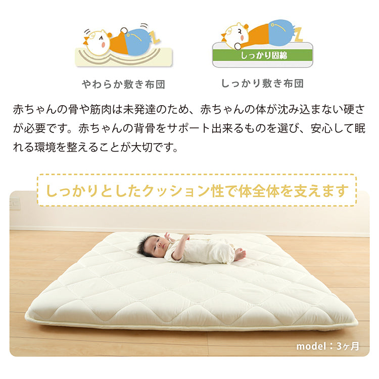 プレイマット ベビー 寝返りマットレス(120×120cm) ｜ 赤ちゃんの寝返りをサポート 厚手の正方形ワイドマットレス 赤ちゃん敷布団 ベビーマットレス お昼寝  お昼ね お洒落なルームマットレス 添寝 ラグ 日本製