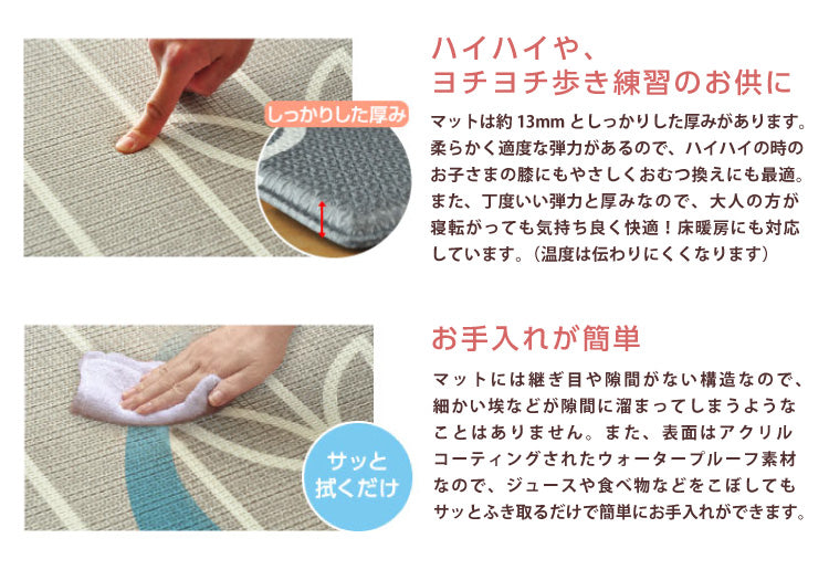 プレイマット 防炎 リバーシブル ふかふか キッズプレイマット Mサイズ 撥水 防水 ウォータープルーフ 赤ちゃん フロアマット PEマット 両面撥水 防音 厚手 クッションマット キッズ ハイハイ かわいい 子供部屋 リビング 保育園 子ども園 お手入れ簡単