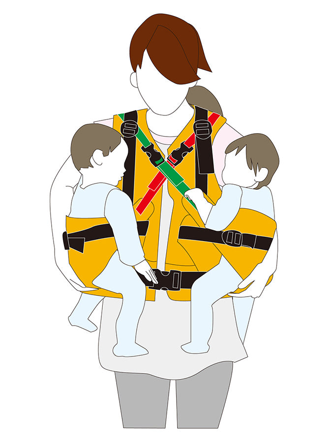 ベビー 避難用抱っこひも 0歳児用 3人抱きキャリー 保育所 託児所 専売 防災グッズ 赤ちゃん 乳児 幼児 園児 保育士 地震対策 水害 災害 防炎 おんぶ だっこ ベスト持ち運び コンパクト たためる 安心 安全 非常時 緊急時 日本製 保育園 子ども園