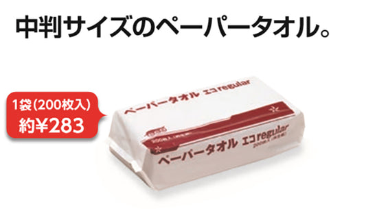 ペーパータオル　エコｒｅｇｕｌａｒ ２００枚入×３６ヶ入｜業務用 法人向け販売商品 紙タオル 古紙リサイクル 中判 使い捨て 衛生的 トイレ キッチン レストラン 衛生用品 紙 手拭き お手洗い 台所 感染予防 保育園 幼稚園 保育所 子ども園