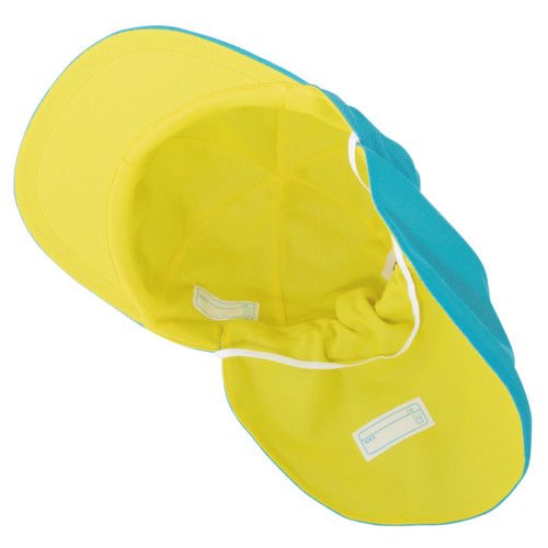 カラー帽子 保育園 |HN#41-TR|カラー園児帽 鹿の子ニット取外可 日除け付 アゴゴム付 つば裏/帽子裏/タレ裏:黄色 カラー帽子 体育 ハイテックカラー園児帽子 タレ付 UVカット 98% レッド ピンク ブルー イエロー グリーン キッズ UDK ラビットアース 宇高 |2点までメール便可